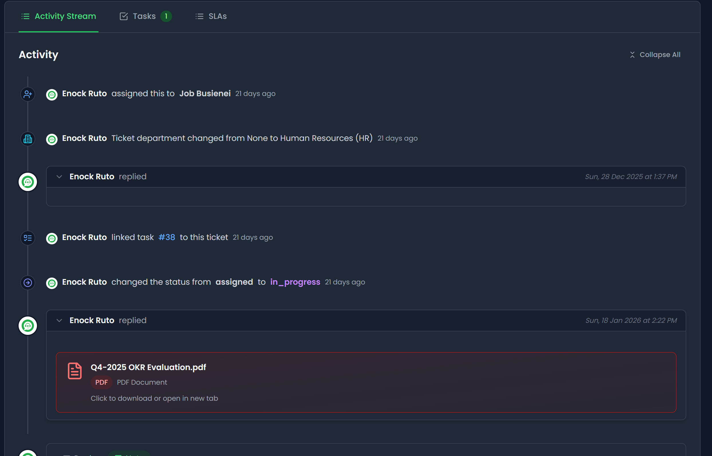 SafariDesk activity stream view