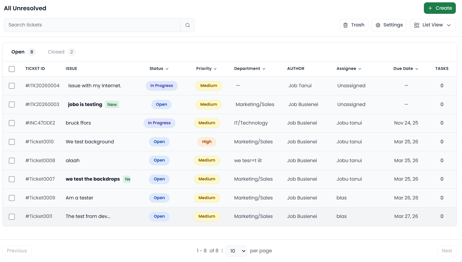 SafariDesk ticket list view showing queue visibility and ticket ownership