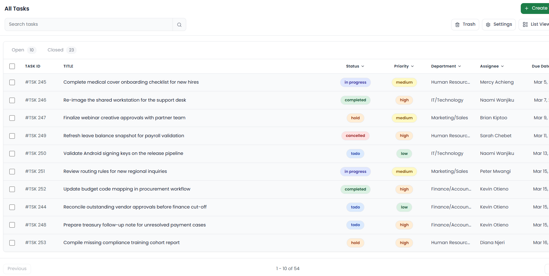 SafariDesk tasks view linked to support operations